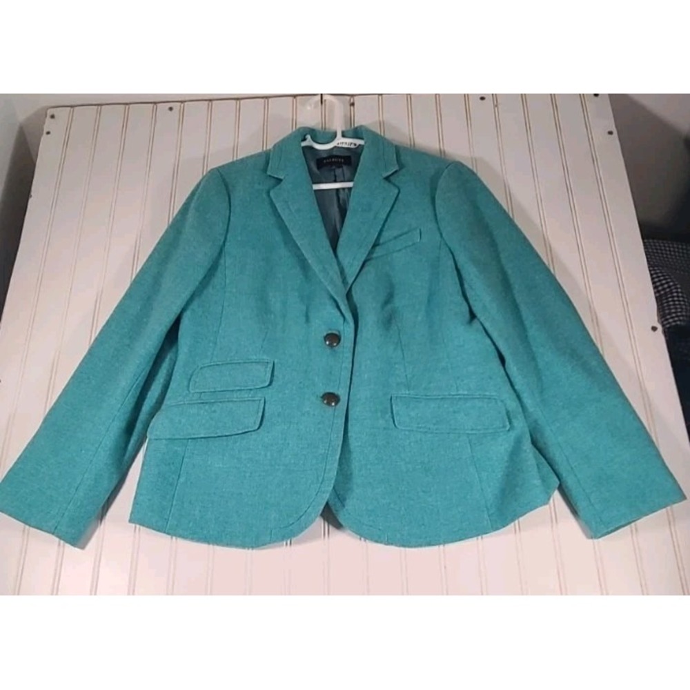 Talbots Women's Wool Blend Herringbone Blazer Size 14 Turquoise Blazer